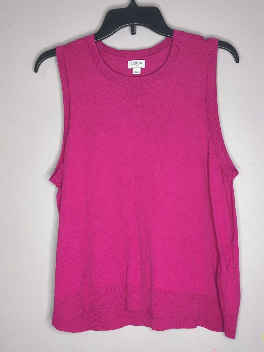 J Crew Womens Large Camisole Sweater Crewneck Pink Sleeveless Cotton